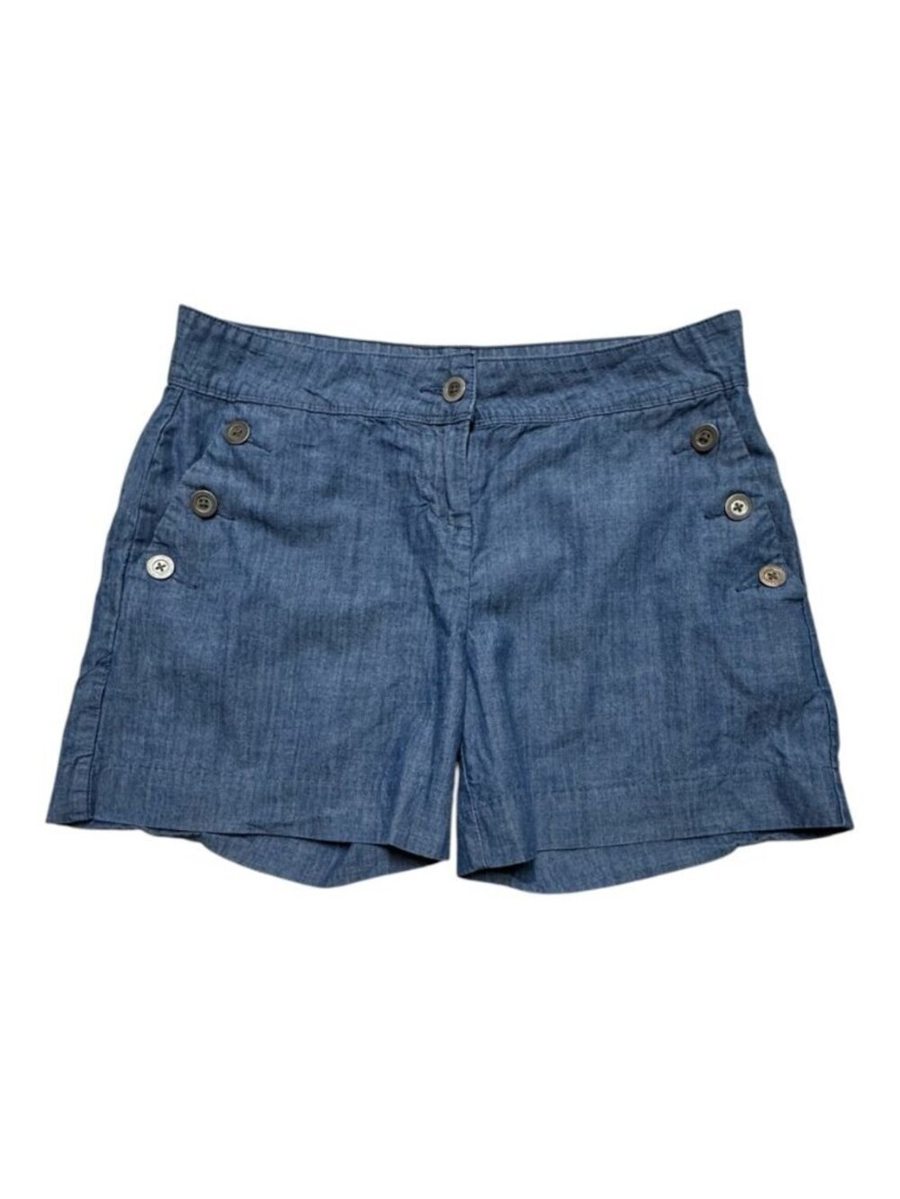 Isaac Mizrahi New York Chambray Shorts Womens Size 6 Blue Sailor Button Cotton